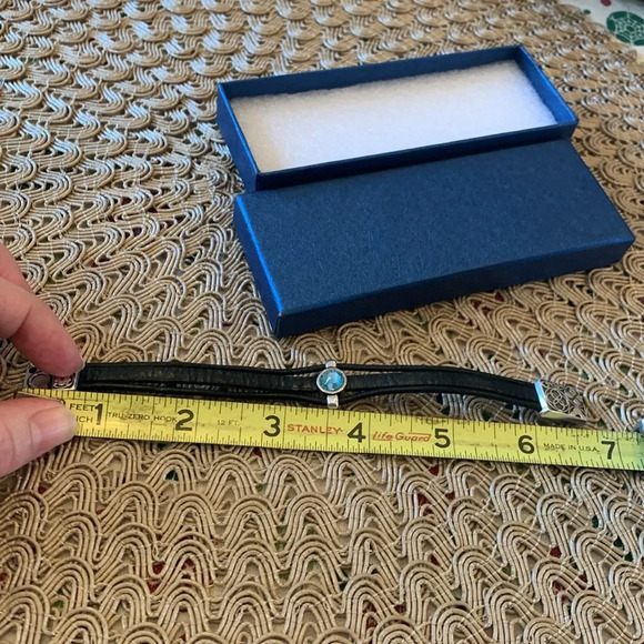 Women’s Small Black Leather Triple Strand Bracelet Magnetic Clasp and Blue Stone - Picture 7 of 9